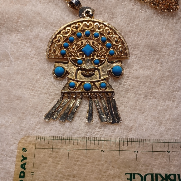 Pre-Columbian replica gold and turquoise necklace - Picture 3 of 4